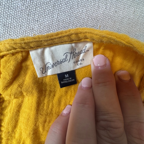 Universal Thread Mustard Yellow Cotton Gauze Tiered Sleeveless Mini Dress Medium - Picture 7 of 8